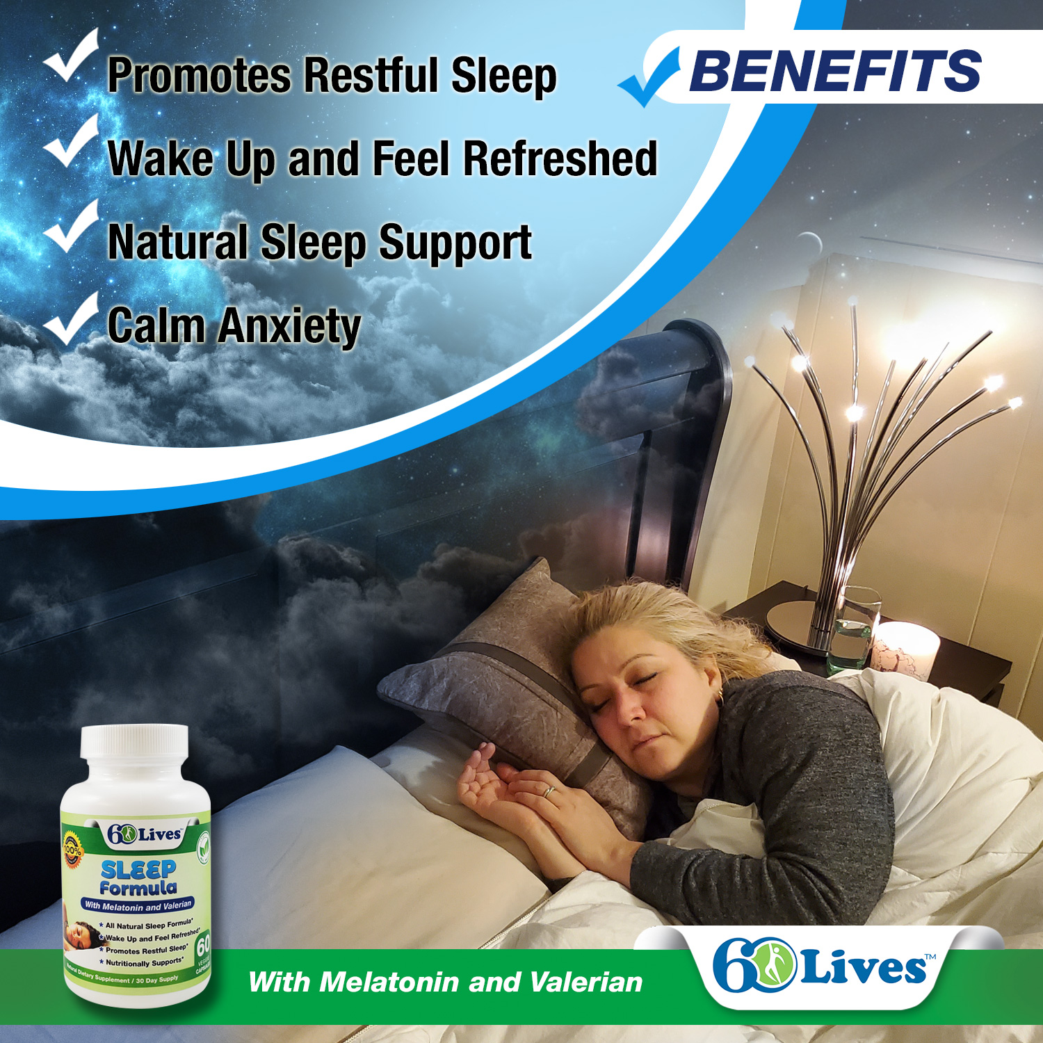 60lives ADVANCE SLEEP FORMULA with Gaba, Passion Flower, Lemon Balm